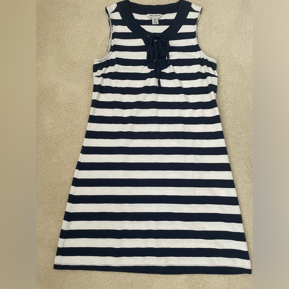 Tommy Bahamas Women dress Size S Striped Sleeveless Crew Neck Casual.